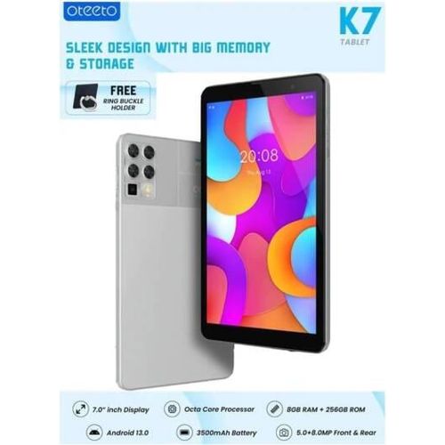 oteeto K7 Android Tablet, 7.0 Inch 8 GB RAM, 256 GB ROM, 3500 MAh Battery, Octa Core Processor, Android 13.0, 5 + 8 MP Front Camera, Grey