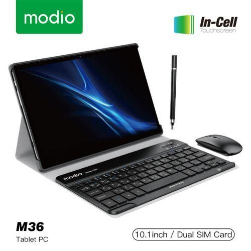 Modio M36 Tablet PC 12GB RAM 512GB ROM virtual storage 10.1 Inches In Cell, Dual Sim, Dual cameras, Wireless Keyboard and Mouse, Flip case cover-Silver