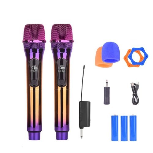 A Pair Wireless Microphone, Handheld Dynamic Microphone Wireless Mic System Set With Rechargeable Receiver C