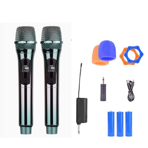 A Pair Wireless Microphone, Handheld Dynamic Microphone Wireless Mic System Set With Rechargeable Receiver C