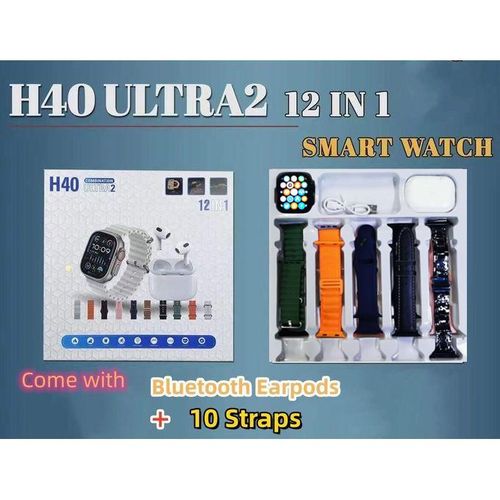 Ultra-2 (12 IN 1) Smart Watch With Wireless Earpods And 10 Different Straps