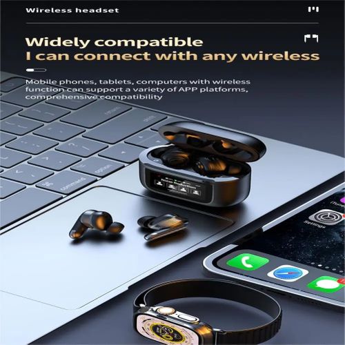 Wireless Earbuds V5.4 Headphones Noise Cancelling In-ear Earphone With Smartwatch Function And Touch Screen Compartment Box