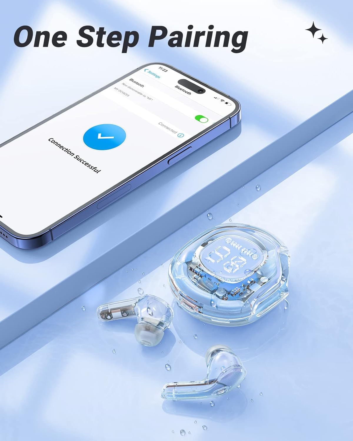 Earphone V5.3 ENC Earpods Tws Earbud Transparent shell - Blue