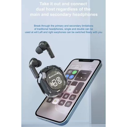Earphone V5.3 ENC Earpods Tws Earbud Transparent shell - Black