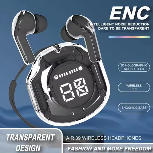 Earphone V5.3 ENC Earpods Tws Earbud Transparent shell - Black