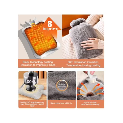 2L Hot Water Bottle with Cover imitation rabbit hair,Hot Water Bag for Bed Warm Neck Shoulder Pain Hand Feet Warmer Menstrual Cramps Hot Compress