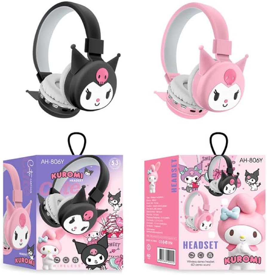Hello Kitty Cartoon Themed AH-806Y Wireless Bluetooth Headphones With Mic Noise Cancelling Headsets Stereo Sound Kuromi Earphones Sports