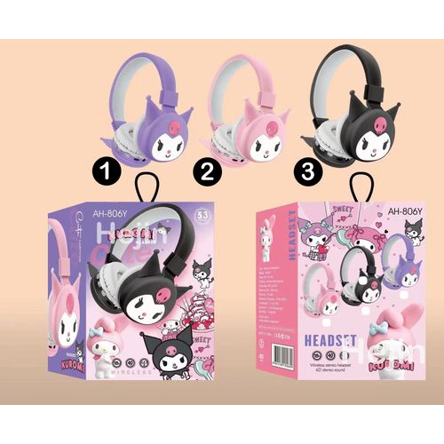 Hello Kitty Cartoon Themed AH-806Y Wireless Bluetooth Headphones With Mic Noise Cancelling Headsets Stereo Sound Kuromi Earphones Sports