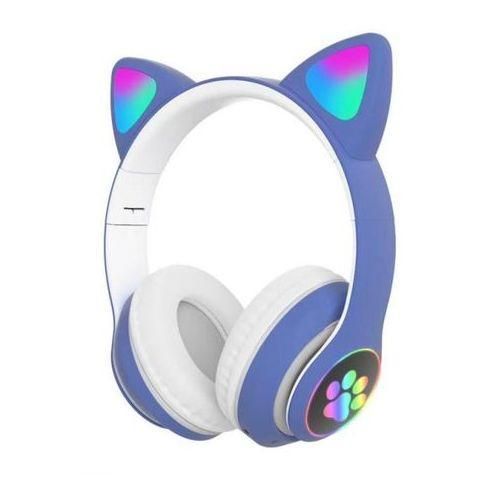 Fancy Cat Ear Wireless Bluetooth Over-Ear Headphones for Kids, Foldable for Girls, Cute Cat Ears with LED Light, Wireless Sound for Kids, Bluetooth 5.0 Headphones for Tablet/Cell Phone/PC (BLUE)