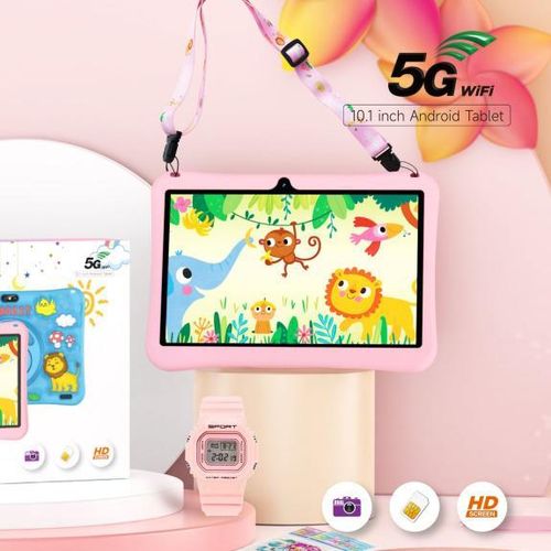 Modio M25 Kids Tablet Pc, Android 8GB RAM 512GB ROM Virtual Storage10.1 Inches Sim Card Support, WIFI, Dual Camera With Free Gifts and free Headphones - PINK