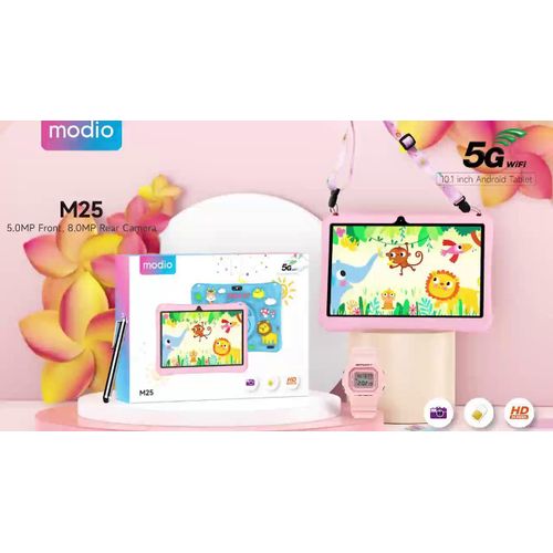 Modio M25 Kids Tablet Pc, Android 8GB RAM 512GB ROM Virtual Storage10.1 Inches Sim Card Support, WIFI, Dual Camera With Free Gifts and free Headphones - PINK
