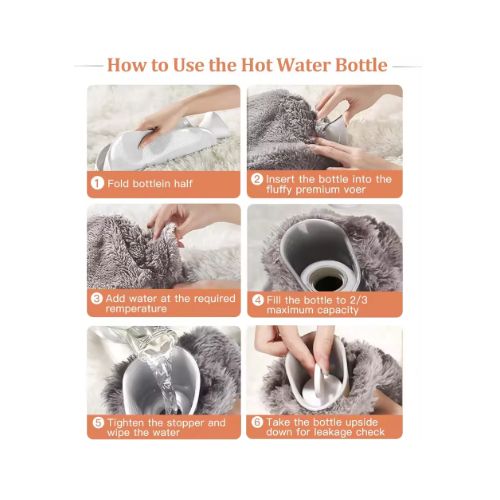 2L Hot Water Bottle with Cover imitation rabbit hair,Hot Water Bag for Bed Warm Neck Shoulder Pain Hand Feet Warmer Menstrual Cramps Hot Compress