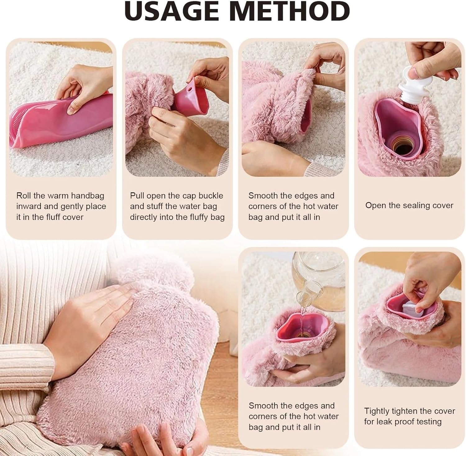 2L Hot Water Bottle with Cover imitation rabbit hair,Hot Water Bag for Bed Warm Neck Shoulder Pain Hand Feet Warmer Menstrual Cramps Hot Compress