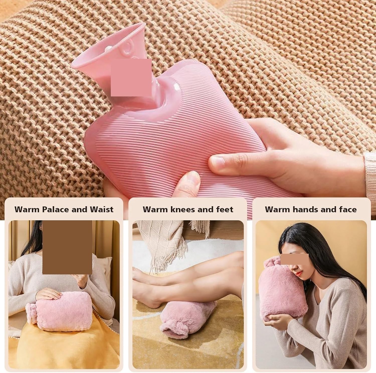 2L Hot Water Bottle with Cover imitation rabbit hair,Hot Water Bag for Bed Warm Neck Shoulder Pain Hand Feet Warmer Menstrual Cramps Hot Compress