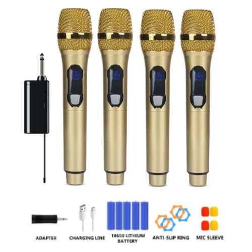 4 Channel UHF Wireless Microphone System Hand-held Dynamic Mic With 5 X 1200mAh Rechargeable Receiver For Karaoke PA DJ Party