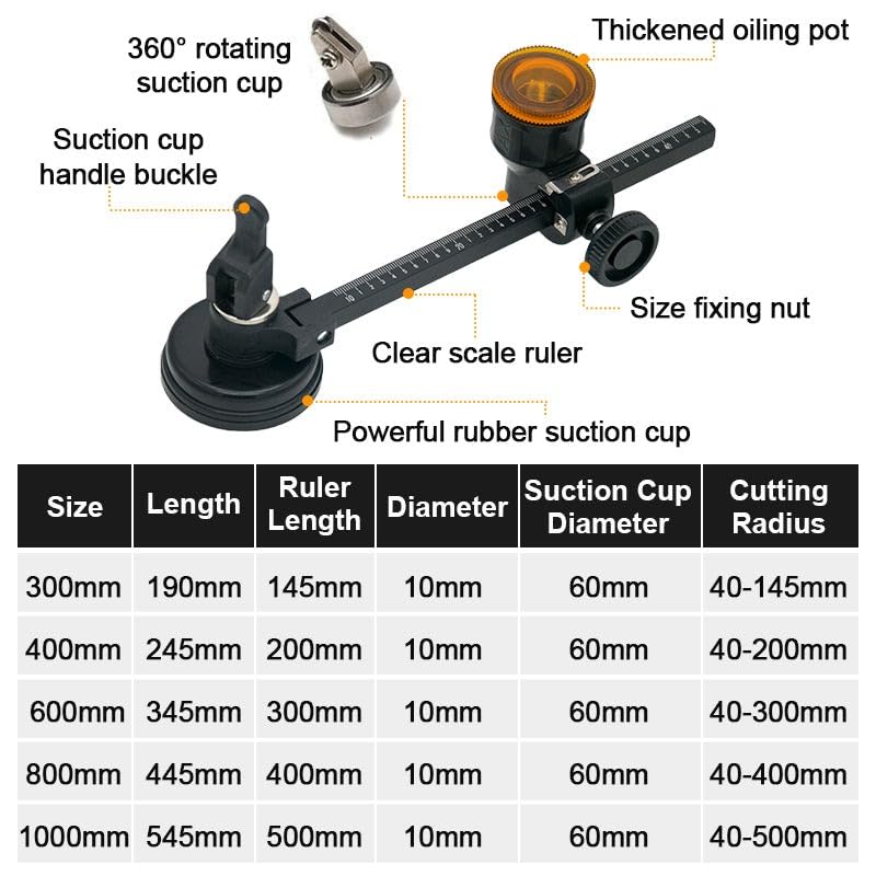 Round Glass Cutter Circular Glass Cutter  Glass Compass Gauge Cutter Alloy Adjustable Compasses Suction Cup Cutter