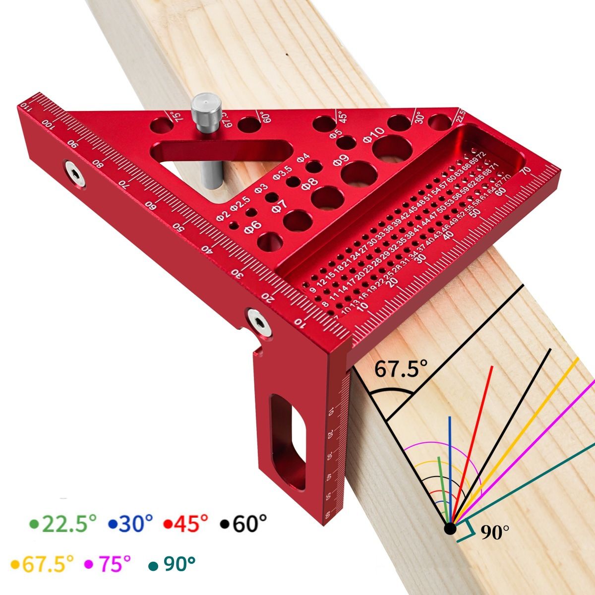Multi-Angle Measuring Ruler-3D Carpenter Square Scribing Ruler Aluminum Alloy 22.5-90 Degree Mini Square Tool for Woodworking,Construction and Engineers
