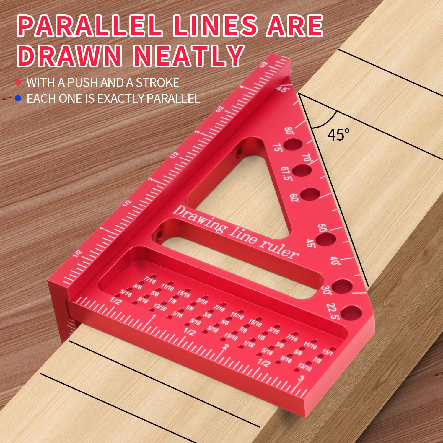 Multi-Angle Measuring Ruler-3D Carpenter Square Scribing Ruler Aluminum Alloy 22.5-90 Degree Mini Square Tool for Woodworking,Construction and Engineers