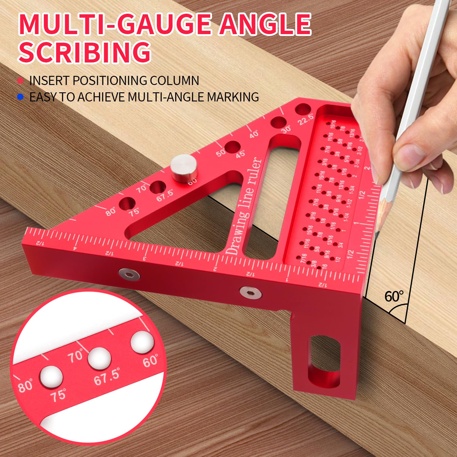 Multi-Angle Measuring Ruler-3D Carpenter Square Scribing Ruler Aluminum Alloy 22.5-90 Degree Mini Square Tool for Woodworking,Construction and Engineers