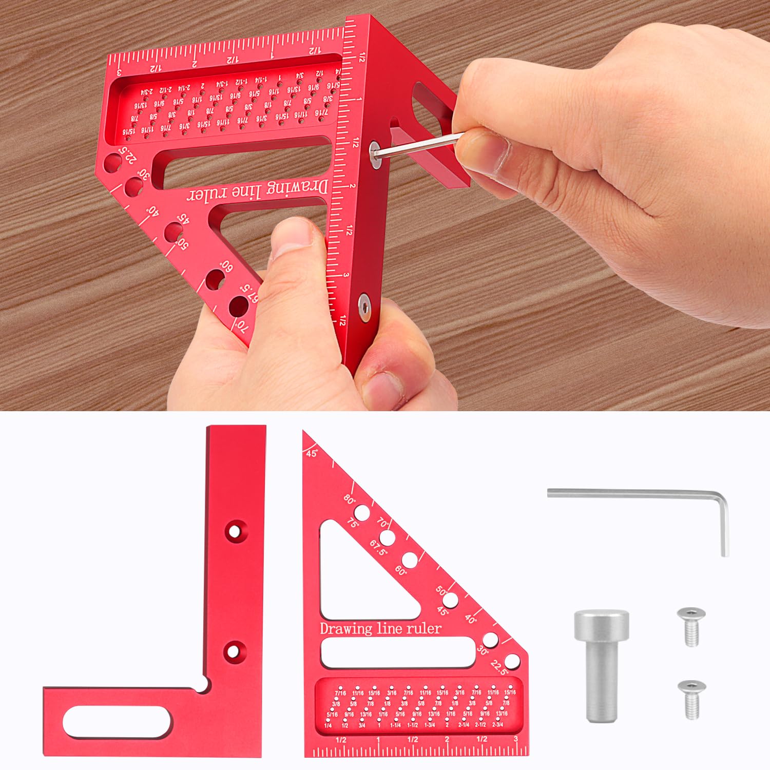 Multi-Angle Measuring Ruler-3D Carpenter Square Scribing Ruler Aluminum Alloy 22.5-90 Degree Mini Square Tool for Woodworking,Construction and Engineers