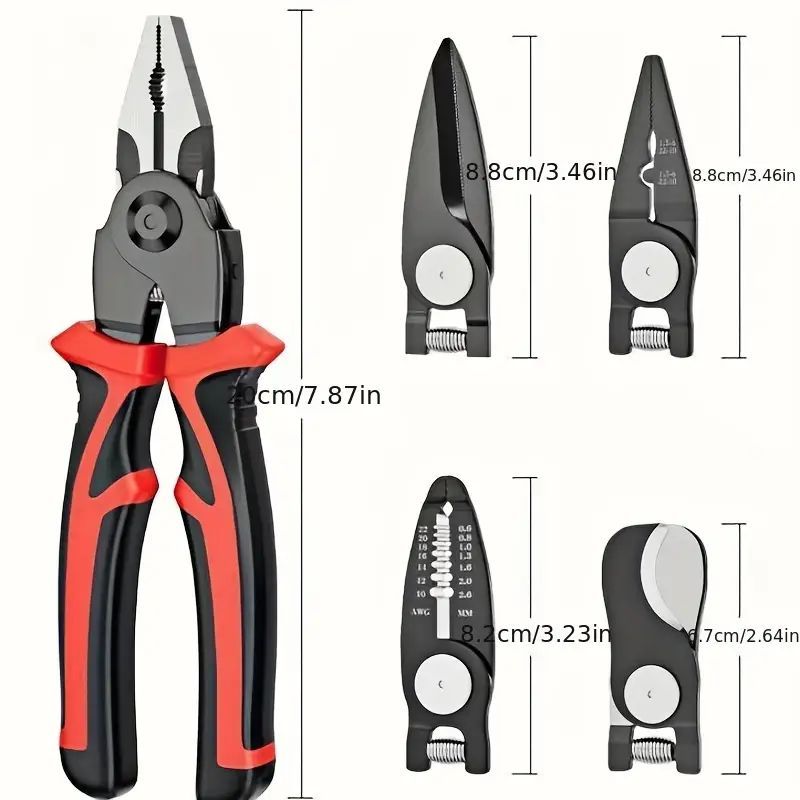 5-in-1 Electrician’s Tool – Interchangeable Head Pliers for Stripping, Cutting, Crimping & More | Pro-Grade Wire & Cable Tool Set