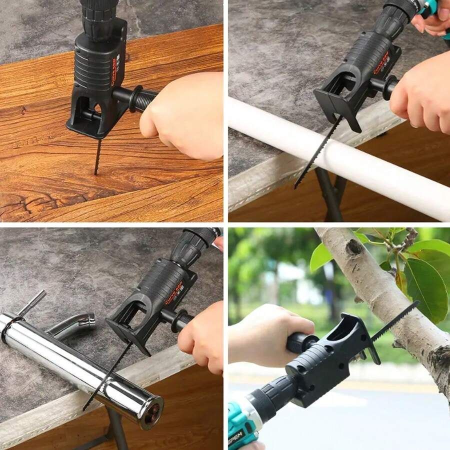 Electric Drill to Reciprocating Saw Converter Kit – With Handle & 3 Saw Blades (100mm/133mm/152mm) – Multipurpose Cutting Tool Adapter