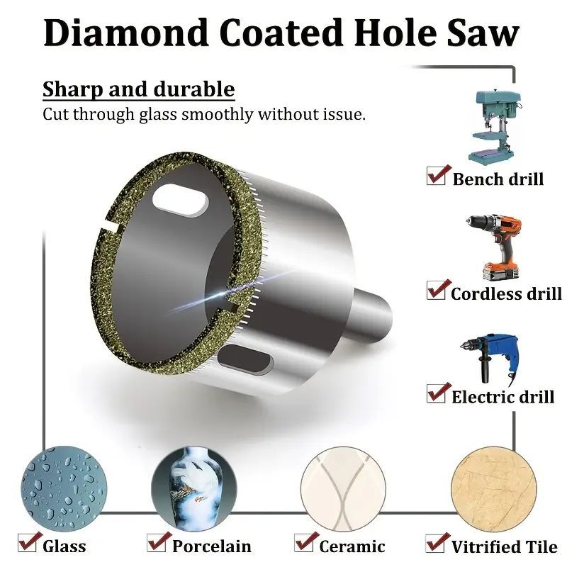 15 PCS/SET Diamond-Coated Hole Saw Drill Bits for Ceramic, Glass, Porcelain, Marble, Granite, Tile – High Precision Core Drill Tools 6mm-50mm