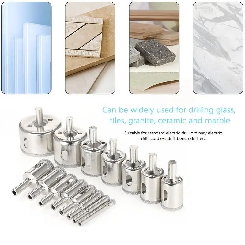 15 PCS/SET Diamond-Coated Hole Saw Drill Bits for Ceramic, Glass, Porcelain, Marble, Granite, Tile – High Precision Core Drill Tools 6mm-50mm