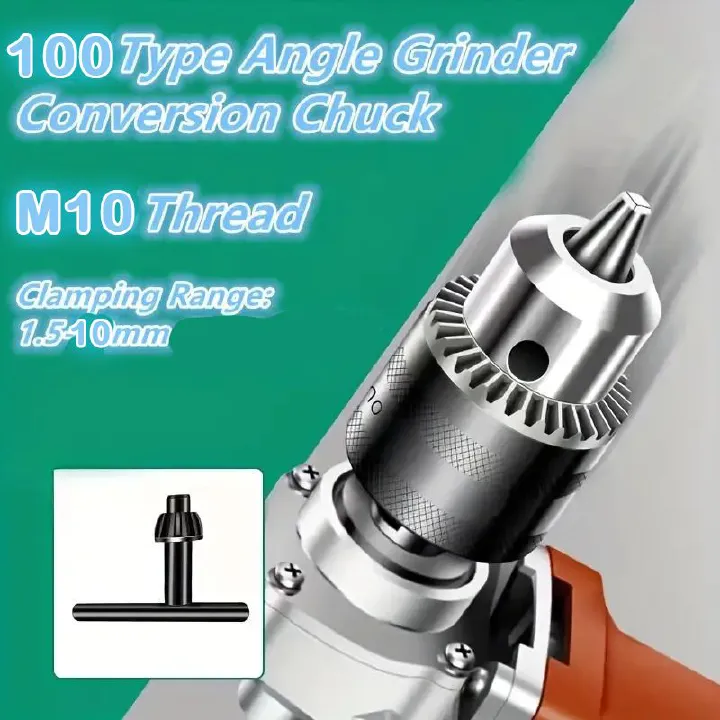 M10 Angle Grinder Drill Chuck Adapter Convert to Electric Drill – 100 Type Conversion Chuck with Key, 1.5–10mm Clamping Range