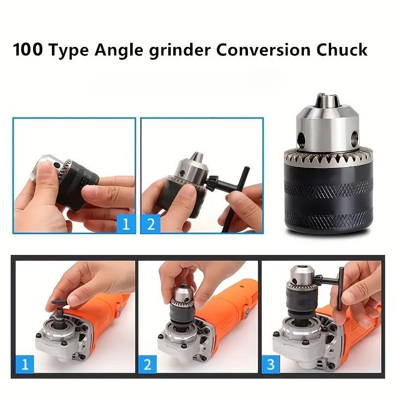 M10 Angle Grinder Drill Chuck Adapter Convert to Electric Drill – 100 Type Conversion Chuck with Key, 1.5–10mm Clamping Range