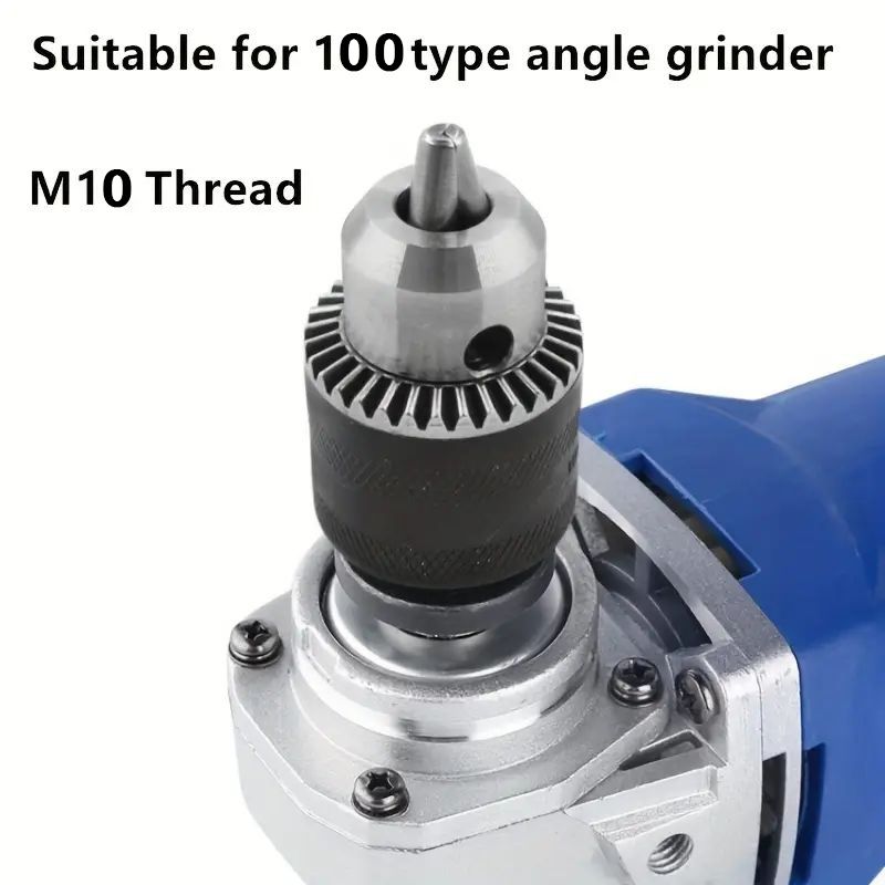M10 Angle Grinder Drill Chuck Adapter Convert to Electric Drill – 100 Type Conversion Chuck with Key, 1.5–10mm Clamping Range