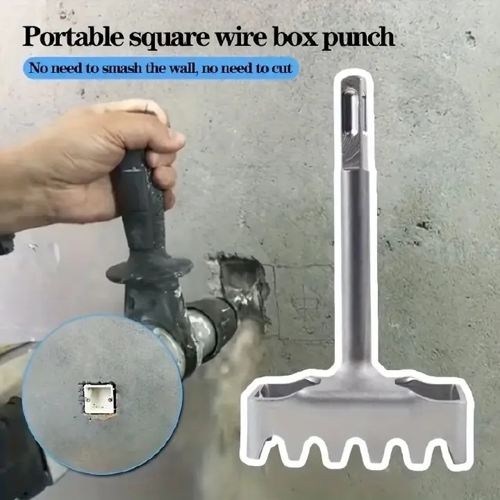 SDS-Plus Portable Square Wire Box Punch – Quick Wall Slot Cutter for Electrical Outlet & Switch Box Installation