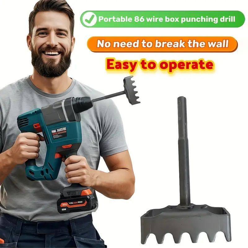 SDS-Plus Portable Square Wire Box Punch – Quick Wall Slot Cutter for Electrical Outlet & Switch Box Installation