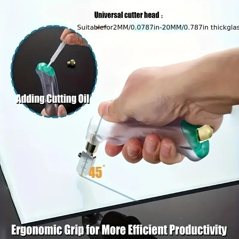 Pistol Grip Oil Feed Glass Cutter Tungsten Carbide Professional Oil-Fed Glass Cutter – Ergonomic Handle for Precise Glass Cutting