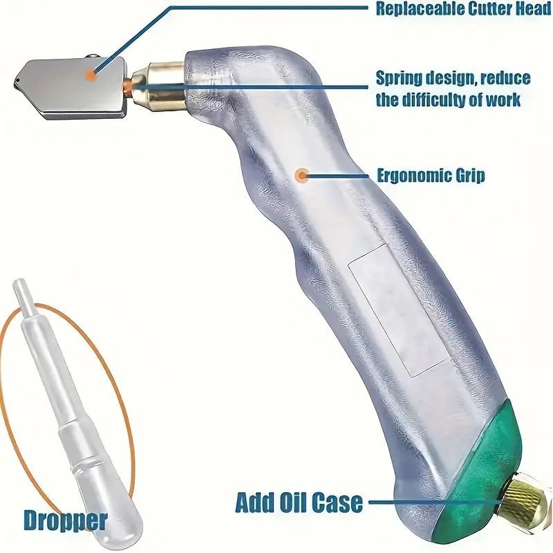Pistol Grip Oil Feed Glass Cutter Tungsten Carbide Professional Oil-Fed Glass Cutter – Ergonomic Handle for Precise Glass Cutting