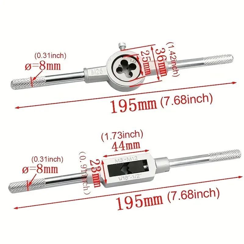 20-Piece Metric Tap and Die Set – M3–M12 Thread Cutting Tool Kit with Wrenches for Metal Repair & DIY