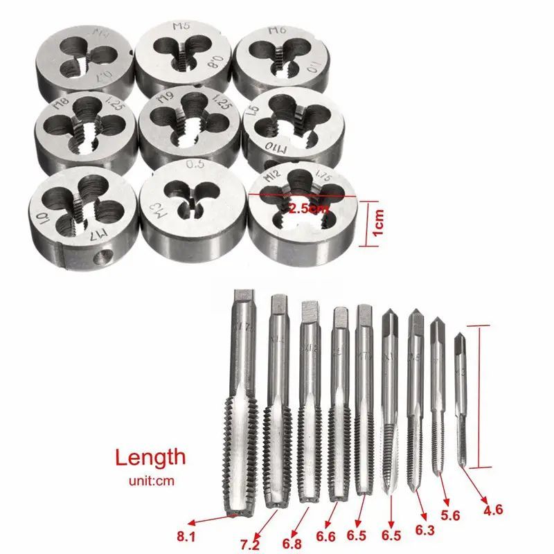 20-Piece Metric Tap and Die Set – M3–M12 Thread Cutting Tool Kit with Wrenches for Metal Repair & DIY