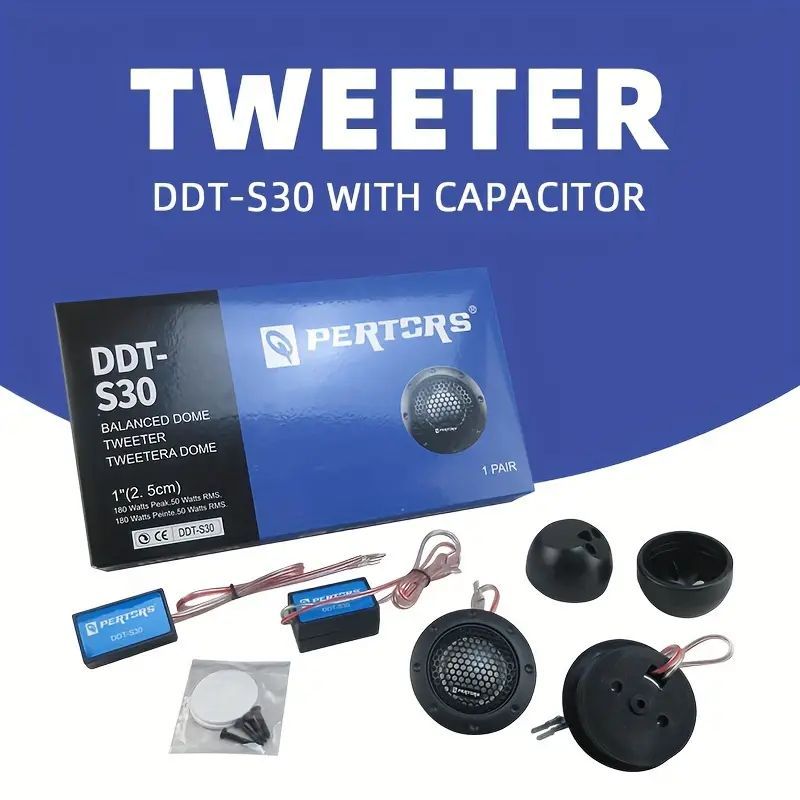 1" Car Tweeter Speaker Pair – 180W Peak Power with Capacitor, High-Frequency Dome Audio Speakers