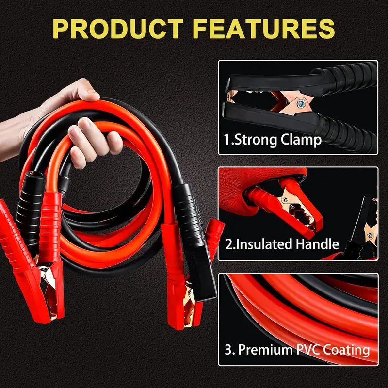 1200 AMP Heavy Duty Jumper Cables 3M - Professional Car Battery Booster Cables with Copper Clamps - Emergency Jump Start Kit Jump Leads for Cars Trucks