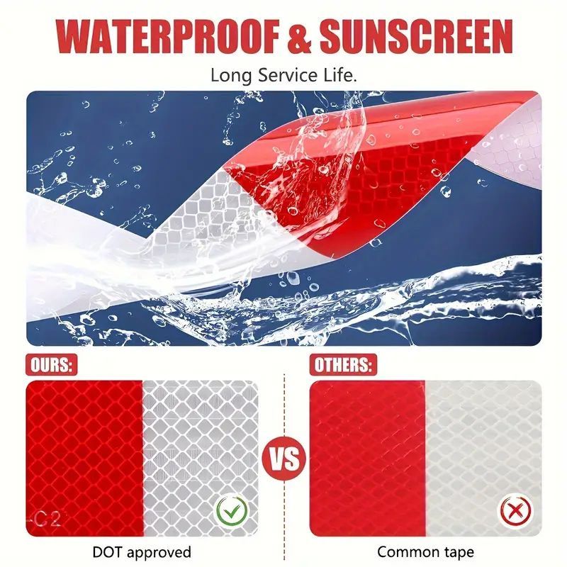 DOT Approved Red White Reflective Safety Tape - Vehicle Conspicuity Tape for Trucks Trailers Emergency Vehicles - High Visibility Honeycomb Pattern