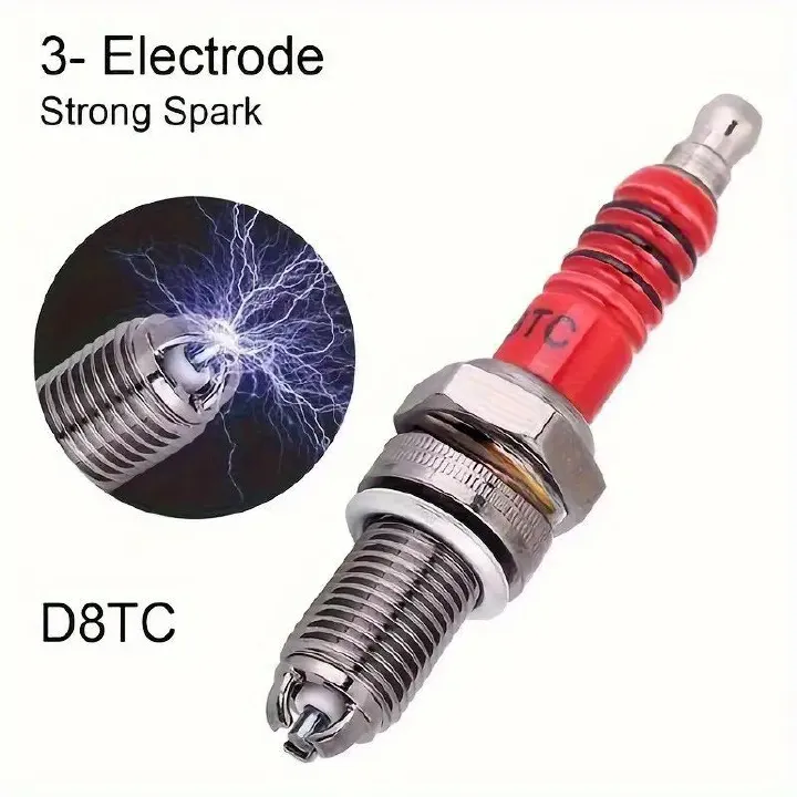 2 pcs D8TC High Performance Motorcycle Spark Plugs - Triple Electrode Ignition Parts for CG 125cc 150cc 200cc 250cc CF250 4-stroke Petrol Engine Motorbike Scooter ATV
