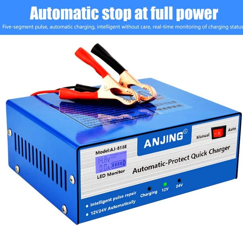 12V/24V Automatic Battery Charger - Smart Pulse Repair, LED Display, Quick Charge for Cars & Motorcycles