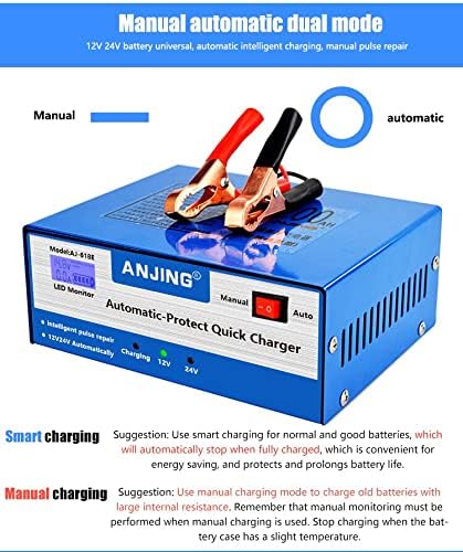 12V/24V Automatic Battery Charger - Smart Pulse Repair, LED Display, Quick Charge for Cars & Motorcycles