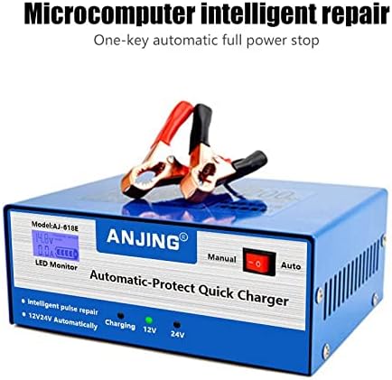 12V/24V Automatic Battery Charger - Smart Pulse Repair, LED Display, Quick Charge for Cars & Motorcycles