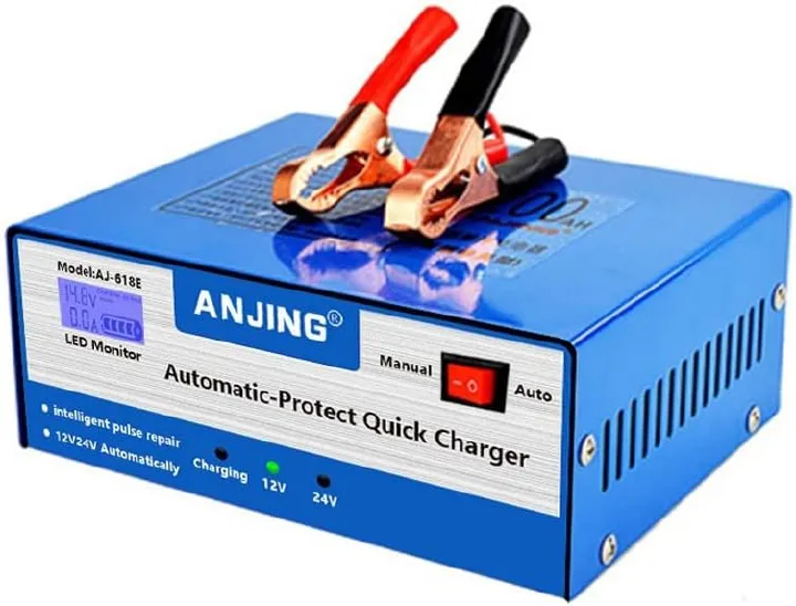 12V/24V Automatic Battery Charger - Smart Pulse Repair, LED Display, Quick Charge for Cars & Motorcycles