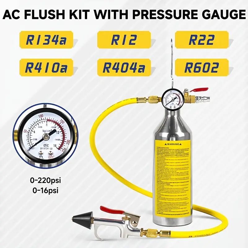 Professional A/C Flush Kit A/C System Flushing Tool - Air Conditioning Fush Canister Automotive Air Conditioning System Cleaning Tool with Pressure Canister & Hose