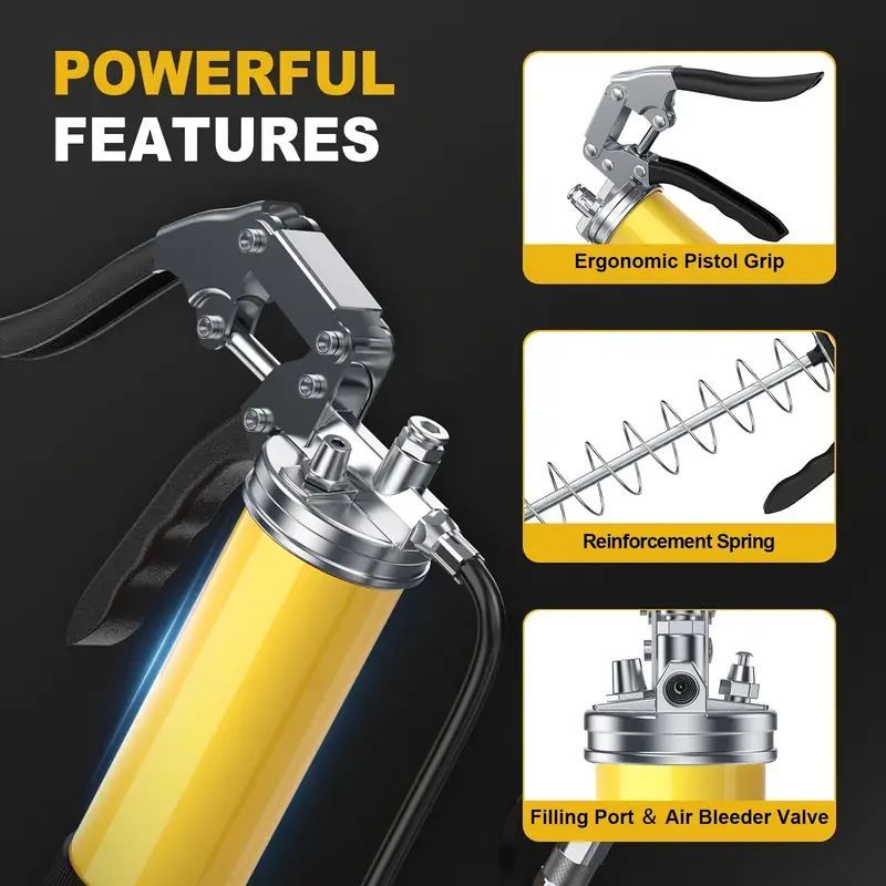 Heavy Duty Grease Gun Kit with Flexible Hose & Multiple Attachments - Professional Lubrication Tool for Automotive/Machinery