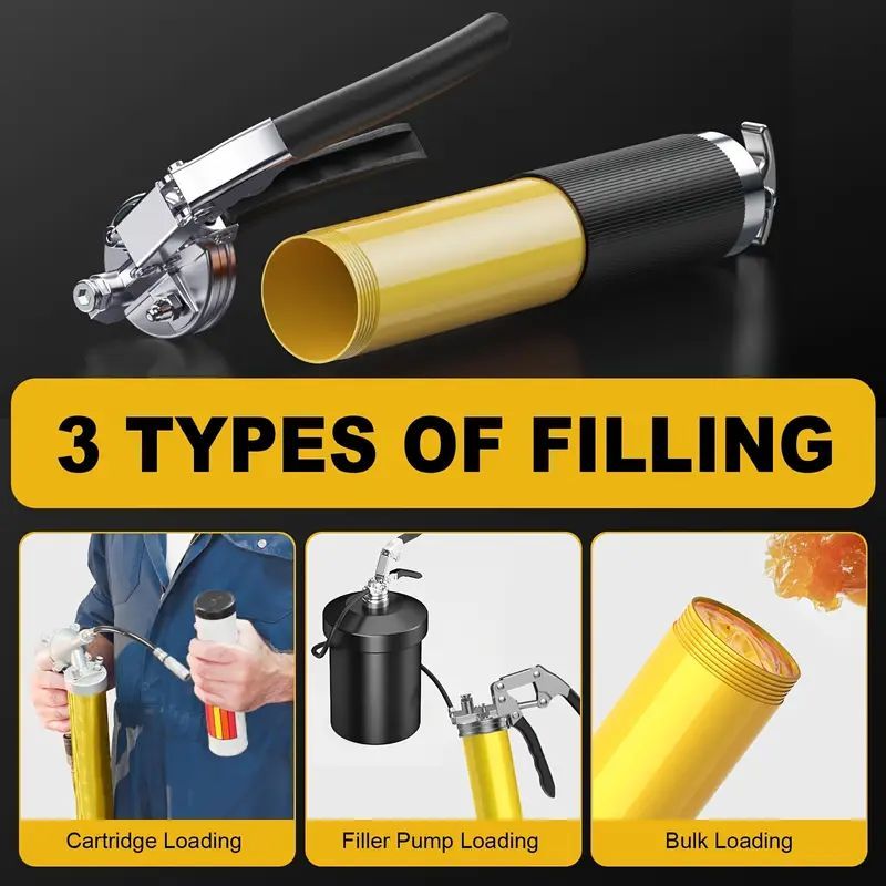 Heavy Duty Grease Gun Kit with Flexible Hose & Multiple Attachments - Professional Lubrication Tool for Automotive/Machinery