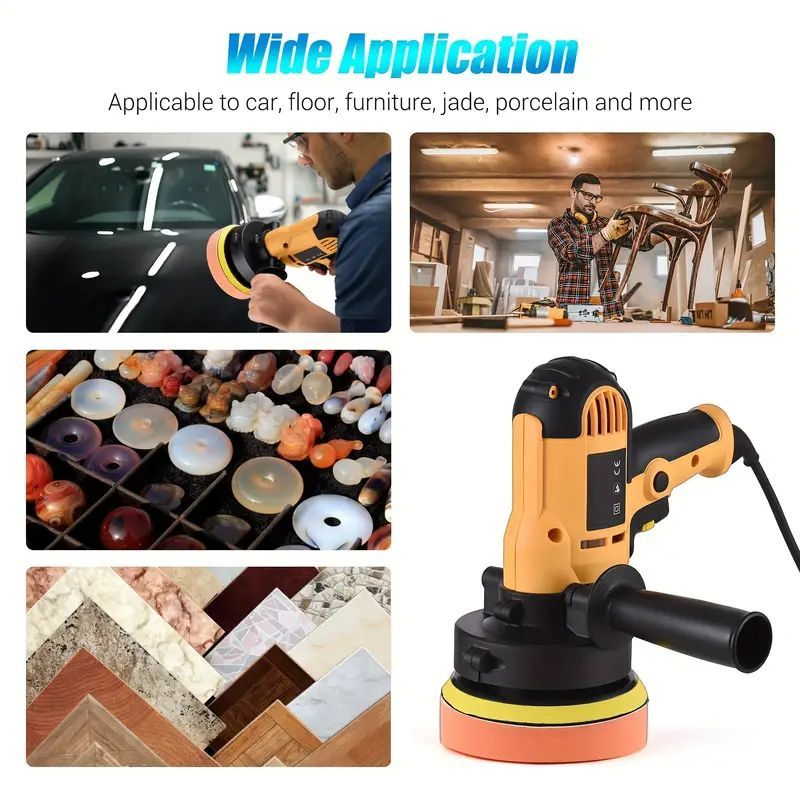 600W Electric Dual Action Orbital Polisher - Variable Speed Car Polishing Machine with 6-Inch Pad for Auto Detailing & Waxing