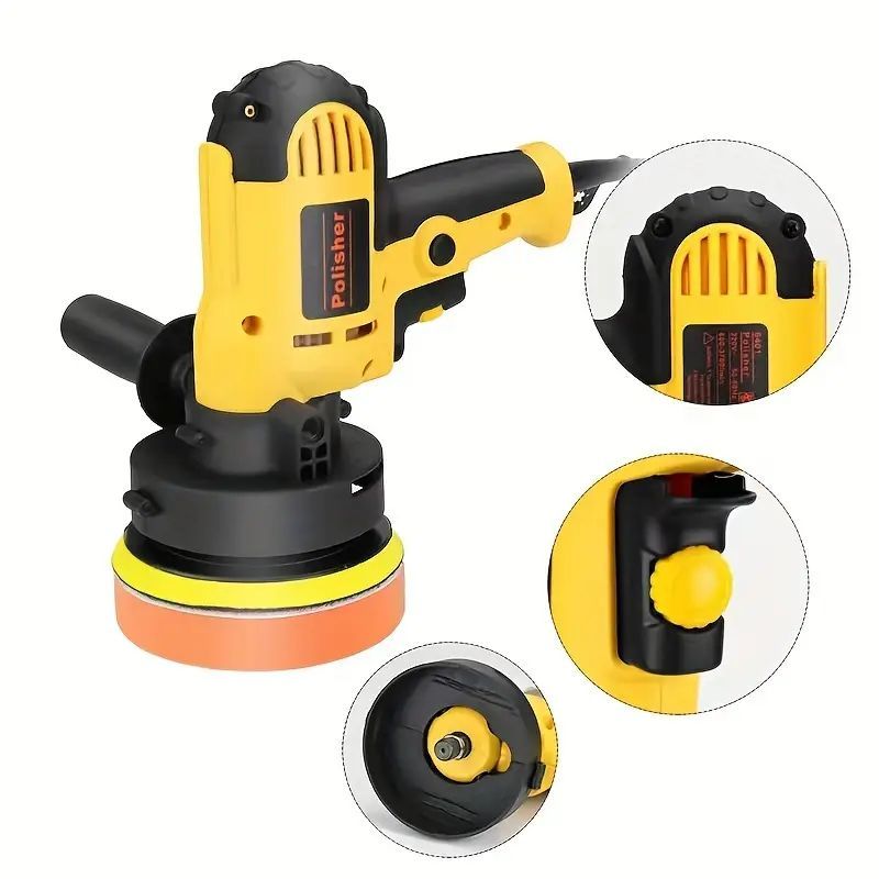 600W Electric Dual Action Orbital Polisher - Variable Speed Car Polishing Machine with 6-Inch Pad for Auto Detailing & Waxing